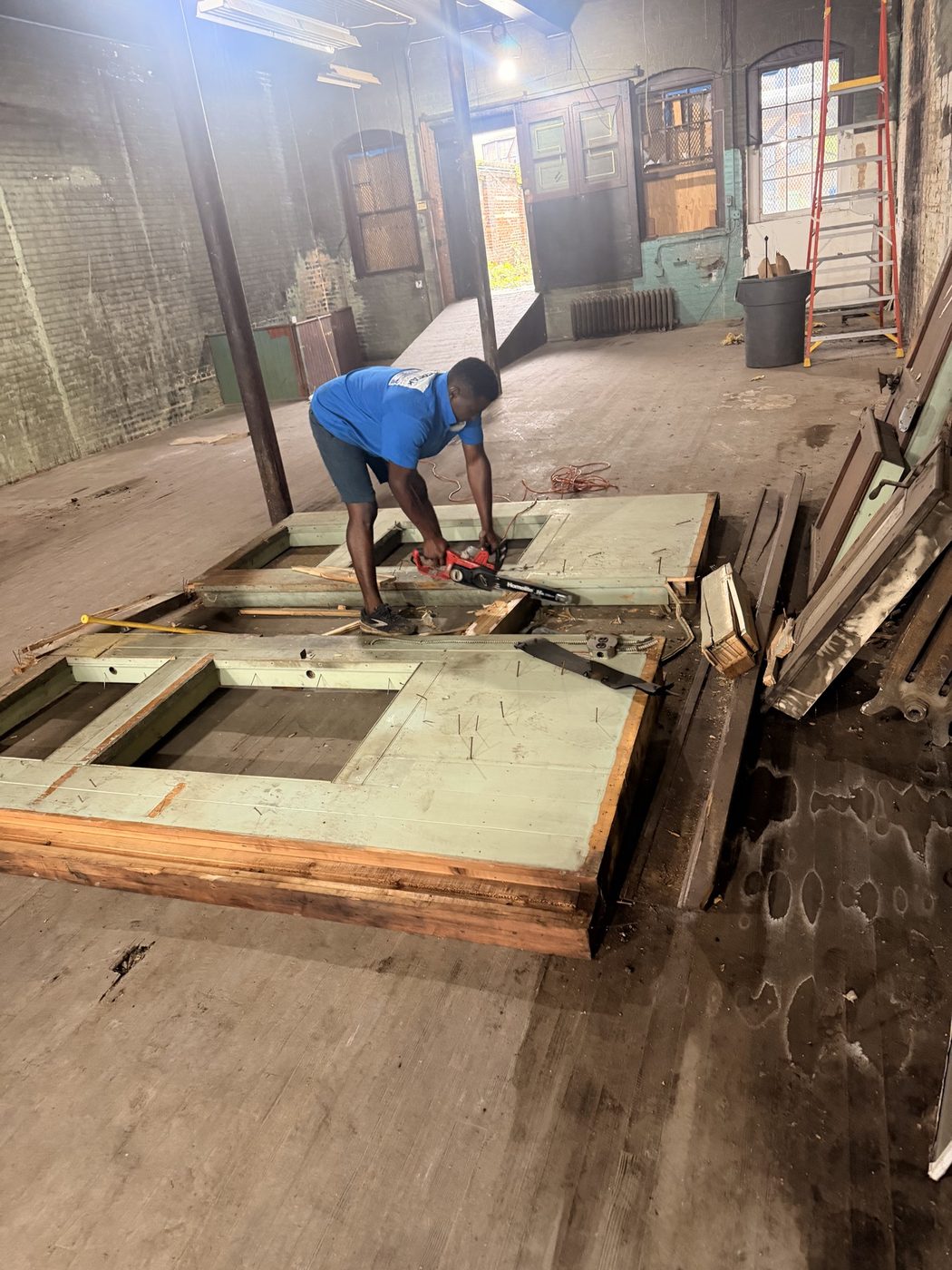 Cutting down a door frame during a cleanout