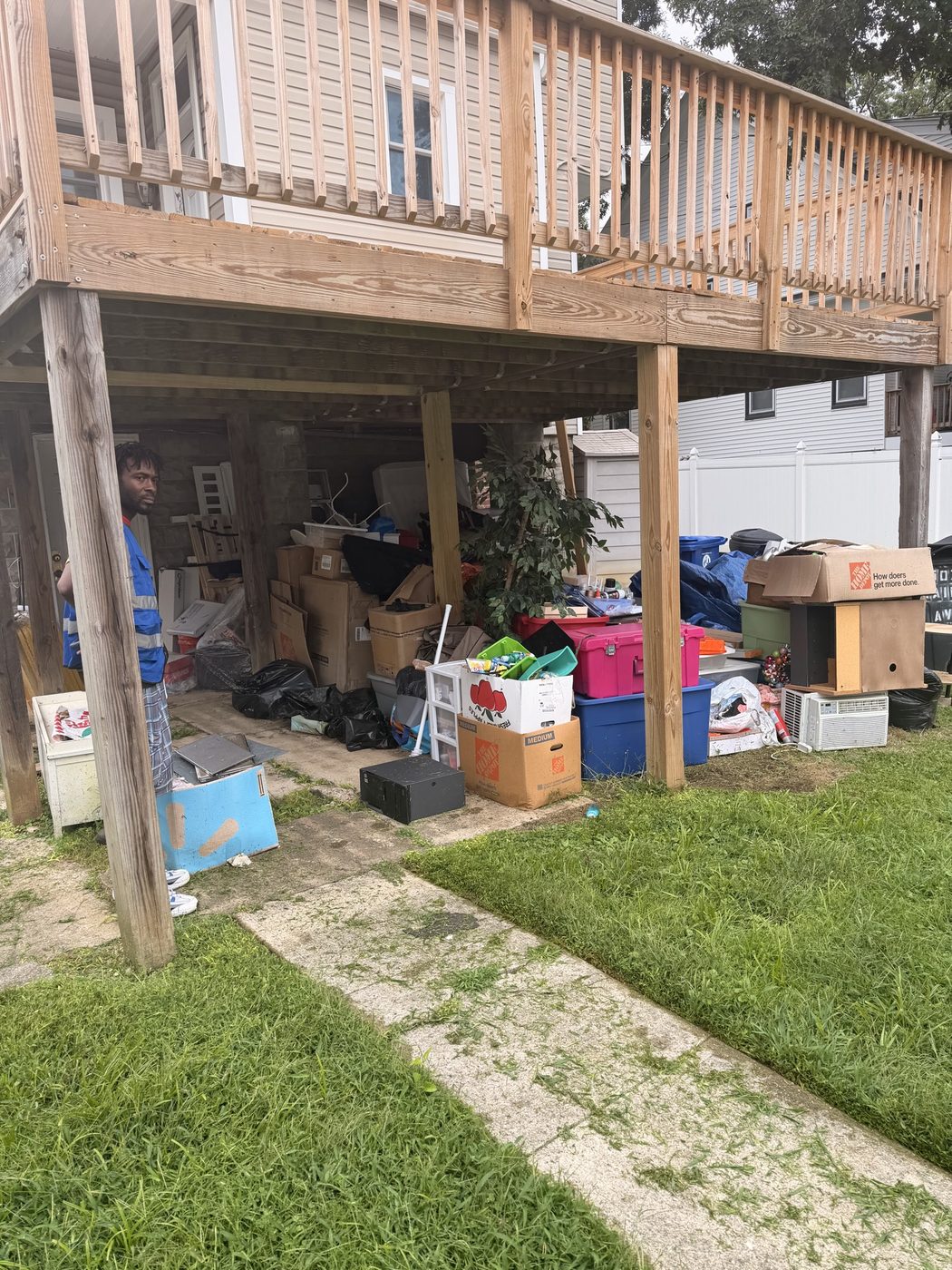 Storage pile under a deck before the haul